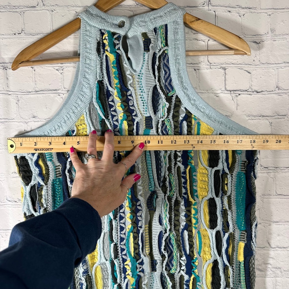 Coogi Austrailia 3D Knit Sweater Dress Top Blue Yellow Textured Sleeveless - Picture 7 of 14